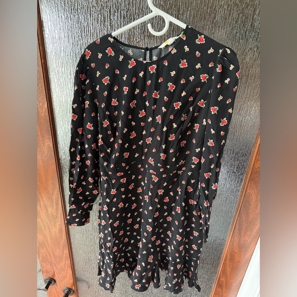 Boden Black Dress with Red Floral Pattern